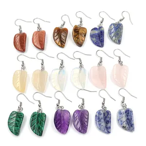 Wholesale Natural Stone Crystal Stone Fashion Jewelry Women's Round Water Drop Dangle Earring Pendant