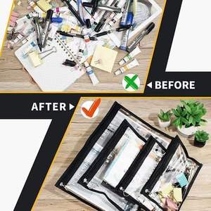 Bolsa con cremallera multiusos para almacenamiento de dormitorio de viaje de cosméticos de varios tamaños transparente de PVC negro - Product Image 4