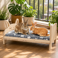 Grand lit pour lapin en bois naturel avec coussin amovible et cadre pliable - Durable, facile à nettoyer, non irritant pour les lapins, les cochons d'Inde et les chatons