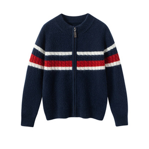 Maglione Cardigan in Cashmere Casual lavorato a <span class=keywords><strong>maglia</strong></span> a righe grigio lavorato a <span class=keywords><strong>maglia</strong></span> con chiusura a blocchi di colore - Product Image 2