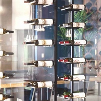 Porte-vin de luxe en acier inoxydable avec éclairage LED, design flottant mural/sur pied/plafond, personnalisable pour salon