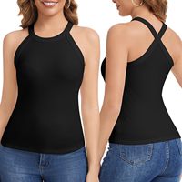 Débardeur côtelé tendance pour femme avec logo brodé personnalisé, coupe ajustée, bretelles spaghetti, sans manches, vente en gros