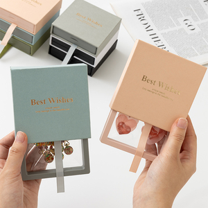 Scatola portagioie con finestra trasparente e cassetto scorrevole, scatola trasparente per esposizione di anelli, collane e <span class=keywords><strong>orecchini</strong></span>, scatola regalo per gioielli con logo personalizzato - Product Image 1