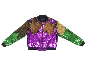 MommyและMe Mardi Grasแจ็คเก็ตชุดเบสบอลZip Cropped Coat Glitterเลื่อมผู้หญิ<span class=keywords><strong>ง</strong></span>BomberJacket - Product Image 3