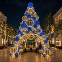 Arche lumineuse LED sphérique empilable or et violet IP65 CE pour extérieur, motif arbre, avec banc intégré pour la décoration de Noël nocturne