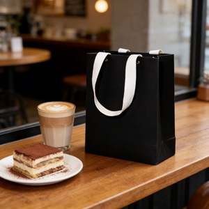 Bolsa de Compras de Cartón Negro con Diseño Personalizable, Remaches, Asas de Hilo de Algodón y Reciclable para Uso en Comercios Minoristas - Product Image 3