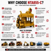 Moteur diesel d'origine SCDC CCEC Cumins NTA855-C 250HP-450HP refroidi par eau, 6 cylindres, pour excavateur, bulldozer, grue