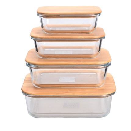 Glass Kitchen Food Storage Container With Bamboo Lid Microwave Safe & New  Rectangle Lunch Box Food Storage