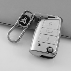 Funda para llave de coche personalizada TPU con arena movediza plateada apta para <span class=keywords><strong>VW</strong></span> Golf PoloTiguan Passat Caddy, funda para llave plegable automática, bolsa remota Fob - Product Image 2