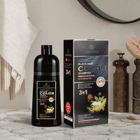 Tinte para el Cabello 3 en 1 de 500 ml, Champú Negro Permanente Sin Amoníaco, Tinte Herbal para el Cabello, Color OEM para Salón, Cobertura de Canas, MSDS