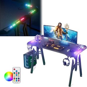 <span class=keywords><strong>Bureau</strong></span> de jeu LED M-Frame <span class=keywords><strong>160</strong></span> x 60 <span class=keywords><strong>cm</strong></span>, table de jeu, <span class=keywords><strong>bureau</strong></span> d'ordinateur avec porte-gobelet et crochets pour casque, table PC, table de <span class=keywords><strong>gamer</strong></span> - Product Image 1