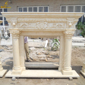 2024 nuevo diseño tallado <span class=keywords><strong>a</strong></span> <span class=keywords><strong>mano</strong></span> Beige mármol cabeza de león <span class=keywords><strong>chimenea</strong></span> - Product Image 4
