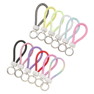 Luxury 3D Handmade <strong>Diamond</strong> Rhinestone Key Chains Woven <strong>Braided</strong> Rope Alloy Metal Keychain Couples Key Holder Car Charm Keyrings - Product Image 1