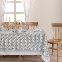 Nappe rectangulaire en coton 100% à imprimé botanique bleu avec bordure rayée pour la décoration de la maison