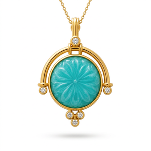Collar de Moda con Colgante Floral Tallado en Jade Aqua y Pequeños Detalles de Circonita Cúbica, Cadena de Latón Sólido Chapada en Oro de 18k para Mujer - Product Image 2