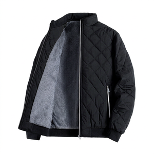 Blouson Bomber Unisexe HQR Noir Doublé Polaire Fermeture Éclair Imperméable Hiver Décontracté Col Montant Polyester Style Urbain - Product Image 1
