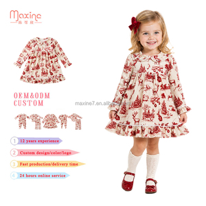 Abiti in Cotone Personalizzati per Bambine, Vestito Natalizio con Stampa Cervo e Volant, Colletto Peter Pan, <span class=keywords><strong>Abbigliamento</strong></span> per Bambine - Product Image 1