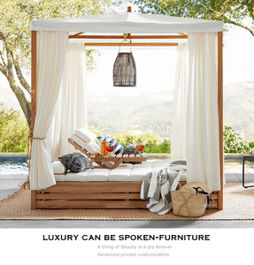 Piscina de gama alta Juegos de jardín al aire libre Cama de día de teca de madera maciza Chaise Lounge doble con muebles de dosel - Product Image 2
