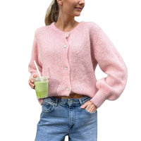 Cardigan en Mohair Tricoté Couleur Bonbon pour Femme, Style Décontracté, Automne Hiver, Couleur Unie, Boutonnage Simple, Manteau Pull Tricoté pour Femme