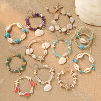 Bracelet Bohème en Corde Cirée Tressée avec Pierres Naturelles, Coquillages, Fleurs, Étoiles de Mer et Perles – Bijou de Vacances Thème Océan, Plage, Tortue, Surf – Idéal Cadeau