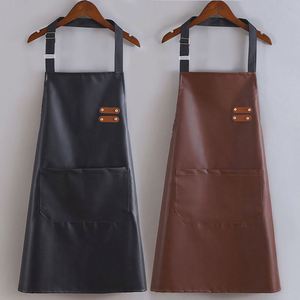 Delantal de Piel Sintética PU de Alta Gama para Hombre y Mujer, Delantal de Cocina Impermeable y Resistente al Aceite, a la Moda, Nuevo y Moderno - Product Image 2