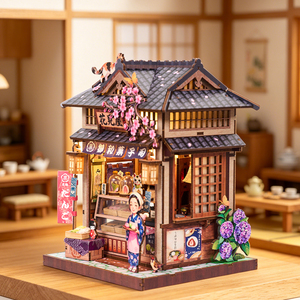 Kit DIY Sakura Hanami House : Miniature de maison japonaise <span class=keywords><strong>en</strong></span> 3D <span class=keywords><strong>avec</strong></span> éclairage LED pour décoration d'étagère - Product Image 1