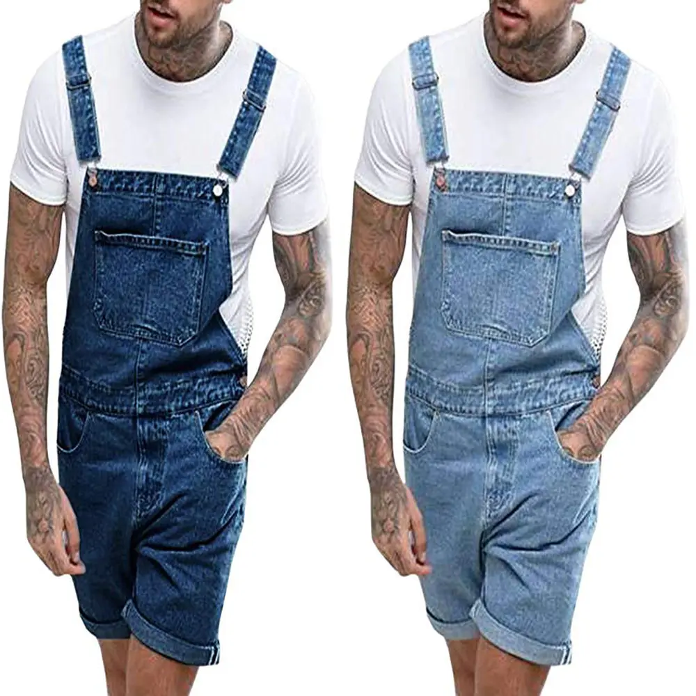 Özelleştirilmiş yeni moda Vintage erkek Denim yırtık şort erkek tek parça kargo jartiyer kot bahçe iş pantolon