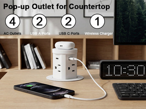 Nouvelle station d'alimentation encastrable pneumatique à ouverture étroite de type US avec sortie USB et charge <span class=keywords><strong>sans</strong></span> fil 15W - Product Image 2
