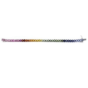 Quick Delivery Jewellery Anniversary Gift High Quality 18k <b>Solid</b> White <b>Gold</b> Rainbow Sapphire Tennis Bracelet Women - Product Image 2