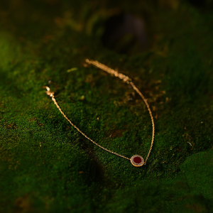 Fashion Chain <b>Bracelet</b> 316L Stainless Steel PVD Gold Plating Sustainable Resistant <b>Red</b> Stone Center - Product Image 3