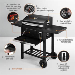 Barbecue portable en acier inoxydable au charbon de bois, fumoir et grill commercial pour l'extérieur et les fêtes en jardin - Product Image 6