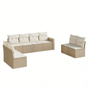 Ensemble de canapés de jardin beige en rotin, 6 places, mobilier d'extérieur, design contemporain - Product Image 1