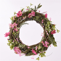 Guirlande décorative de Pâques en rotin naturel tressé avec des fleurs en plastique GY BSCI