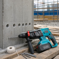 Marteau perforateur rotatif sans fil portatif de qualité industrielle avec batterie lithium-ion pour le perçage du béton, des briques, des murs, le démolition et le cisaillage