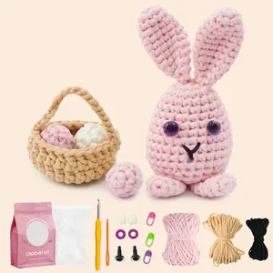 Kit de crochê Amigurumi para crianças, kit artesanal de crochê DIY para iniciantes, presente de aniversário e feriado, animal de coelho