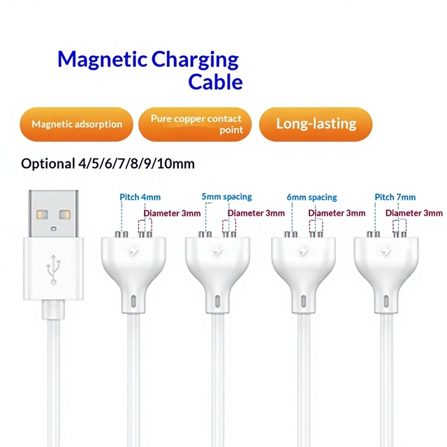 4 5 6 7 8 9 10mm OD3.5 Conductor 2 Cores Magnetic Face Cleanser Magnetic Charger Cable