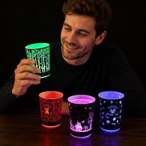 แก้วเรืองแสงพิมพ์ลายตามสั่งขายส่ง ขนาด 12oz 14oz แก้วไฟ LED กระพริบ แก้วพลาสติกนำกลับมาใช้ใหม่ได้ แก้วไฟ LED สำหรับงานปาร์ตี้ บาร์ ไนท์คลับ - Product Image 1