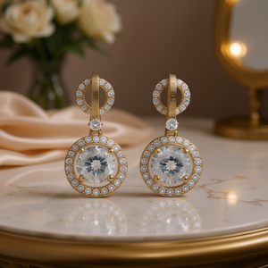 Boucles d'oreilles Amelie Edina en or 18 carats avec diamants, taille brillant rond, couleur D, certifiées GIA, style classique pour femme, pour mariage - Product Image 2