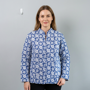Veste matelassée patchwork florale respirante et écologique pour femme, col mandarin, manches longues, coton, styles automne, longueur standard - Product Image 1
