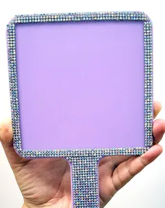 DIY espumante handheld maquiagem espelho diamante pintura glitter strass gemas coração quadrado forma redonda espelho