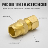 Raccord de compression en laiton massif avec écrou hexagonal et manchon pour ligne d'huile hydraulique, entretien de machines, vente en gros