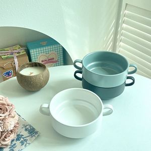 Tazón de Sopa de Cerámica con Dos Asas, 300 ml, Apilable, Apto para Microondas, Uso Doméstico, Color Sólido - Product Image 1