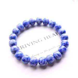 Natural stone bead bracelet blue patterned stone square sodium square sodium stone old pearl hand string crystal jewelry