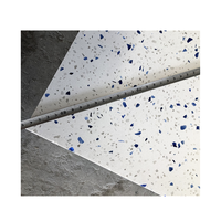 Carreaux de sol en pierre polie, carreaux de terrazzo en pierre, 60x60 cm, blanc, copeaux bleus, carreaux de terrazzo