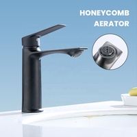 Robinet Mitigeur de Lavabo Noir Mat à Poser, Monocommande avec Cartouche Céramique et Aérateur Nid d'Abeille, Eau Froide et Chaude