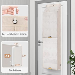 Over The Door Shoe Organizer 10 Pockets Beige Foldable Hanging Storage For Shoes Behind Doors On Walls Polyester - Product Image 3