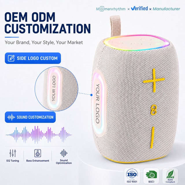 Trending Mini Logo Printed Portable Speaker Wireless Waterproof Compact Body Clear Voice FM Radio for Home Party BBQ