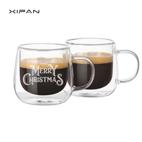 Mug en verre borosilicate à double paroi avec poignée, personnalisable avec logo, 300 ml, compatible micro-ondes et lave-vaisselle, transparent, classique, cadeau idéal pour le thé, vente chaude Xipan