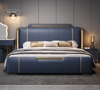 Ensemble de lit moderne en cuir souple avec rangement, lit queen en bois écologique, meubles de chambre multifonctionnels et peu encombrants