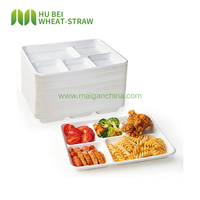 Assiettes compostables à 5 compartiments avec logo personnalisé, écologiques, jetables, en bagasse de canne à sucre, pour le déjeuner scolaire, barquettes alimentaires biodégradables